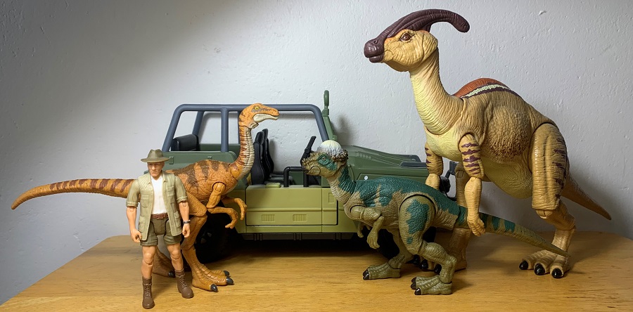 Hammond Collection Pachycephalosaurus with other Jurassic Park toys.