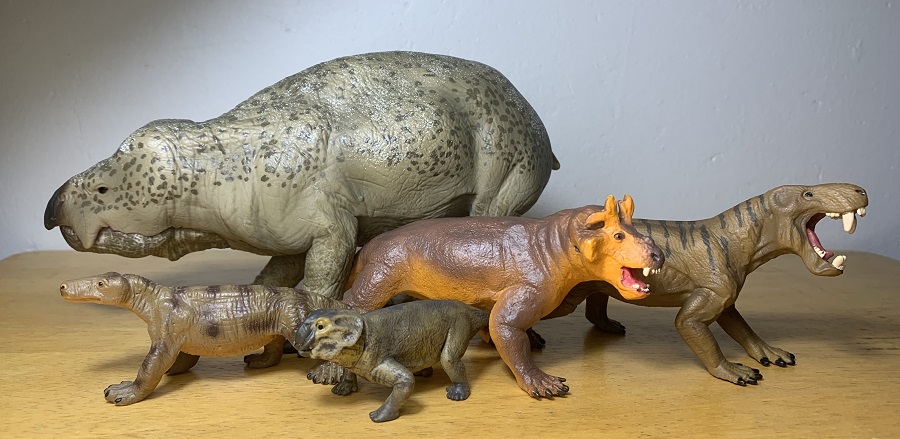 Captivz Lystrosaurus, with other therapsid toys.