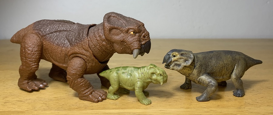 Captivz Lystrosaurus, with Mattel Lystrosaurus toys.